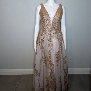 Coya Couture Gold Sequin Ball Gown – Size Small (NWT)